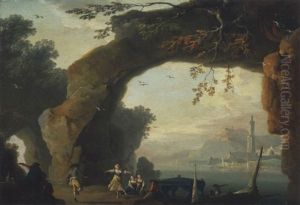La Danse Au Bord De L'eau Au Soleil Couchant by Charles Francois Lacroix