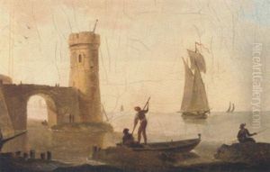 A View Of A Fishing Port by Charles Francois Lacroix