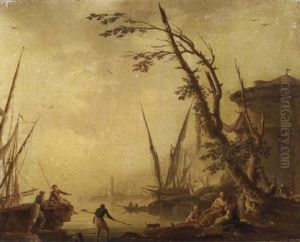 A Mediterranean Port With Figures On The Shore