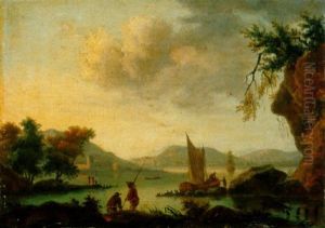 Pecheurs Au Bord D'un Lac, Au Soleil Couchant Pecheurs Au Bord D'un Lac, Au Soleil Couchant