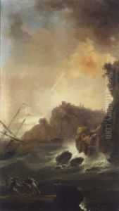 Fischer Im Seesturm Auf Einer Felsenkuste by Charles Francois Lacroix
