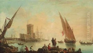 Sudlandische Hafen. Im Vordergrund Figurenstaffage Sudlandische Hafen. Im Vordergrund Figurenstaffage