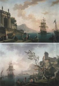Vue D'un Port Mediterraneen Au Lever Du Jour by Charles Francois Lacroix