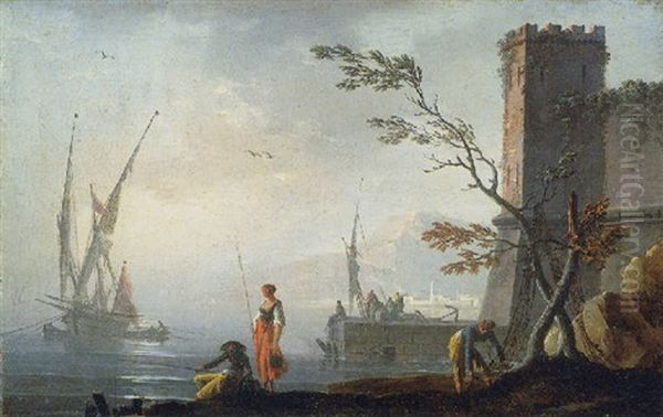 A Mediterranean Port Scene With Fisherfolk And Other Figures - view 1