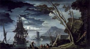 Sudlicher Hafen Bein Mondschein by Charles Francois Lacroix