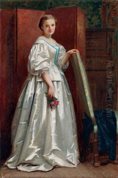 Dame In Weissem Brokatkleid - view 1