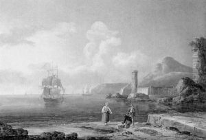 Romantische Hafenlandschaft Mit Figurlicher Staffage Romantische Hafenlandschaft Mit Figurlicher Staffage
