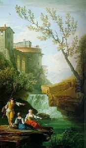 Capriccio View Of The Falls At Tivoli by Charles Francois Lacroix