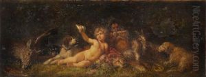 Bacchanal Mit Jungem Satyr Und Putto. by Wilhelm Amandus Beer