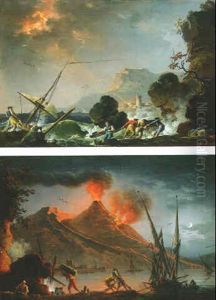 Tempete Sur La Cote Rocheuse by Charles Francois Lacroix