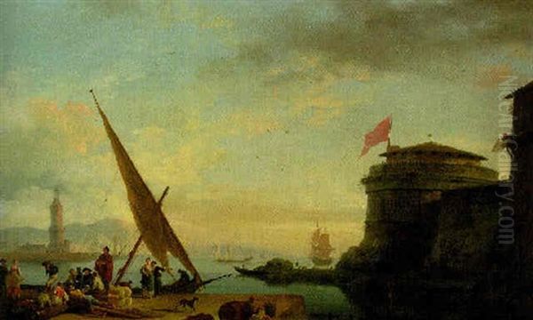 A Mediterranean Port With Fisherfolk Dancing On A Quay - view 1