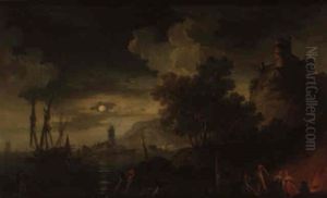 Pecheurs Au Clair De Lune by Charles Francois Lacroix