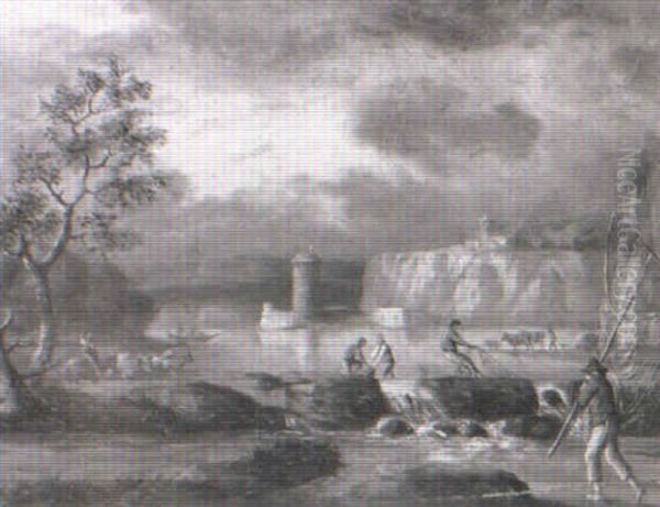 A River Landscape With Fishermen Drawing In Their Nets - view 1
