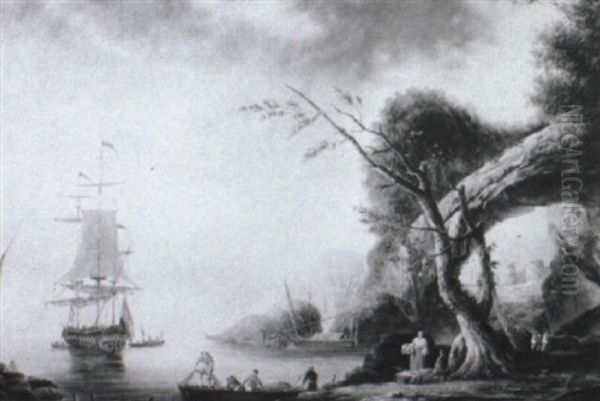 A Harbor By Cliffs With Fishermen - view 1