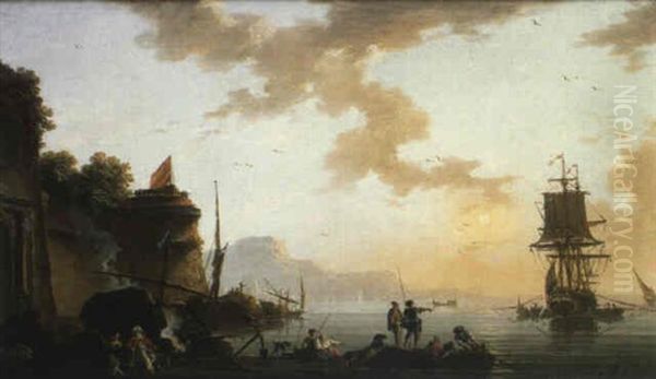 Un Vaisseau De Commerce Hollandais Devant Un Port Avec Le Drapeau Catalan - view 1
