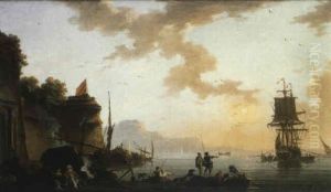 Un Vaisseau De Commerce Hollandais Devant Un Port Avec Le   Drapeau Catalan