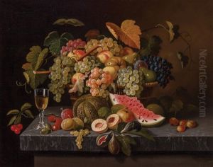 Fruit And Wine Glass On Marble Tabletop by Paul Lacroix