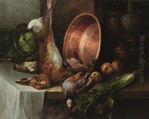 Entablement De Cuisine A La Bassine De Cuivre, Lievre, Perdreau, Grive, Geai