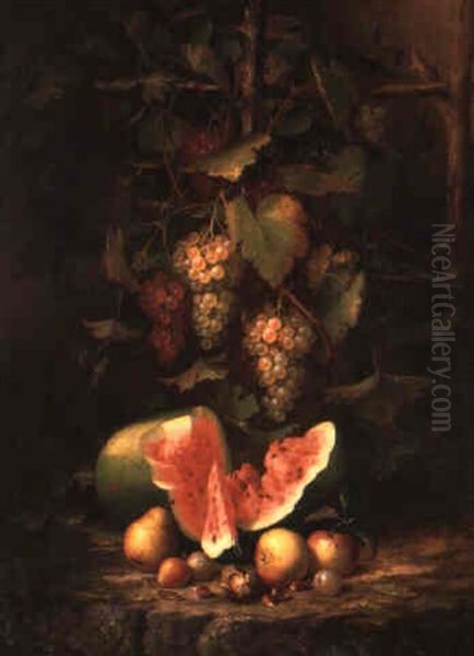 Still Life With Grapes And Watermelon by Paul Lacroix