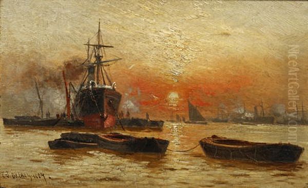 Sunset, River Thames (+ Untitled (view Of Victoria Docks; Pair) - view 1