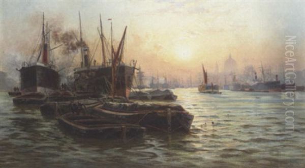Shipping On The Thames At Sunset With St. Paul's In The Distance - view 1