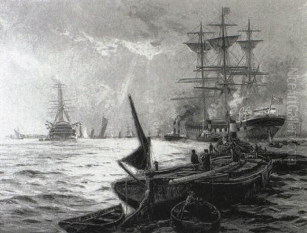 A Barque And Other Vessels Approaching The Port Of London - view 1