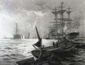 A Barque And Other Vessels Approaching The Port Of London by Charles John de Lacy