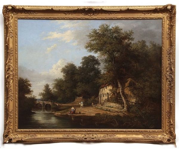 Extensive River Landscape With Bridge And Figures By A Cottage - view 1