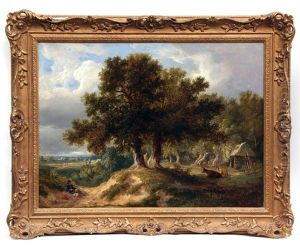 A Norfolk Wooded Landscape With Traveller Resting In A Lane, Cattle By A Byre A Norfolk Wooded Landscape With Traveller Resting In A Lane, Cattle By A Byre