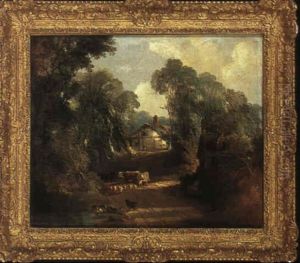 Landscape With A Young Drover Drinking From A Pond... by Henry Ladbrooke