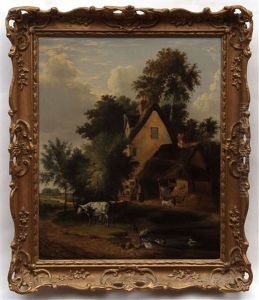 Landscape With Cattle And Chickens Before A Cottage by John Berney Ladbrooke