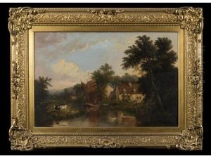 River Scene With Figures, Wherry And Cattle, Norwich Castle On The Horizon