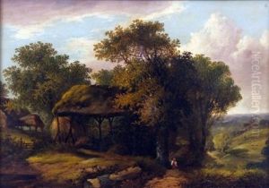 Figure In Woodland By A Barn