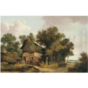 Country Landscape With Cottages by John Berney Ladbrooke