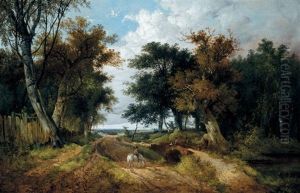 A Horse Watering In A Wooded Landscape by John Berney Ladbrooke