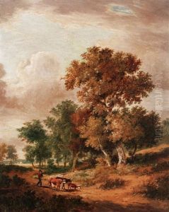 A Wooded Landscape With A Drover In The Foreground A Wooded Landscape With A Drover In The Foreground