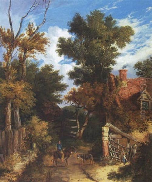 Country Lane With Figures And Donkeys - view 1