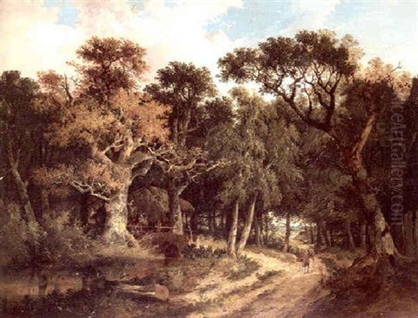 A Wooded Landscape With A Thatched Hut And A Figure On A Path In The Foreground - view 1