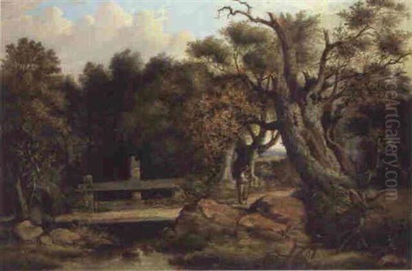 A Farmer On A Wooded Path - view 1