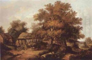 A Wooded Landscape With A Farm by John Berney Ladbrooke