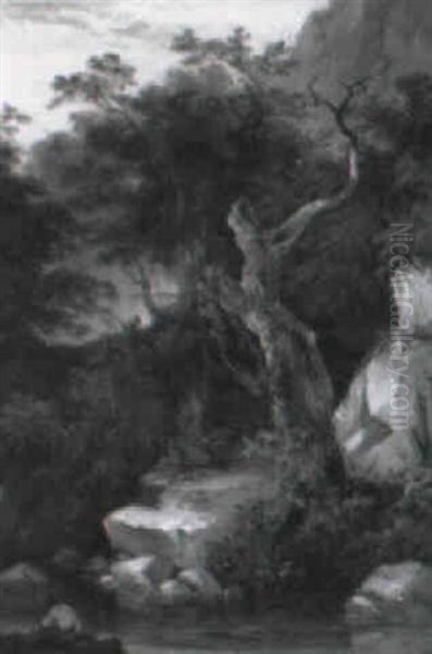 A Rocky River Landscape With An Angler In The Foreground - view 1