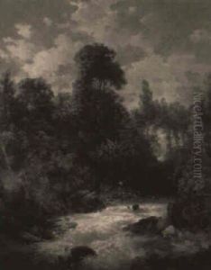 Angler Near A Wooded Stream by John Berney Ladbrooke