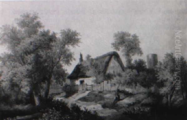 Figure Seated Beside A Cottage - view 1