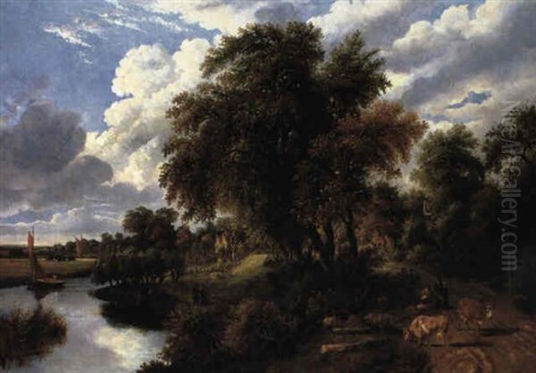 Norfolk Landscape With Figures And Cattle - view 1