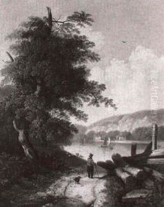 A Wooded Lake Scene With Boats And A Figure by John Berney Ladbrooke