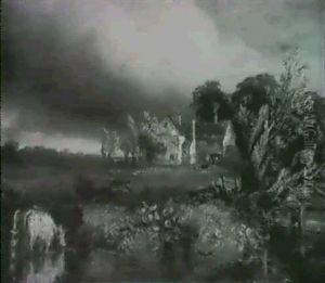 Landscape With Farmhouse And Cattle Watering Landscape With Farmhouse And Cattle Watering