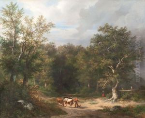 Bauer Und Bauerin Mit Kuhen Auf Einer Waldlichtung by Euphrosine Beernaert