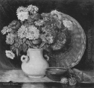 Floral Still Life With Woven Basket And Ceramic Bowl by Laura D. Stroud (Mrs. Westray) Ladd
