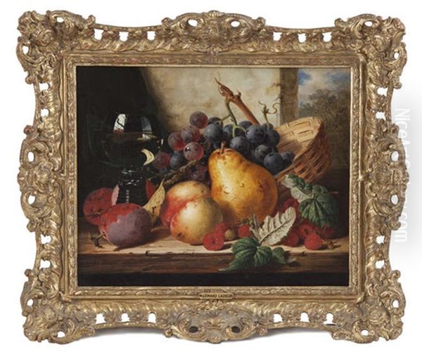 Still Life With Fruit, Basket And Glass by Edward Ladell