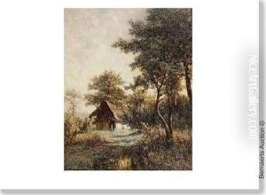Paysage Anime D'une Paysanne Pres De La Grange. by Euphrosine Beernaert